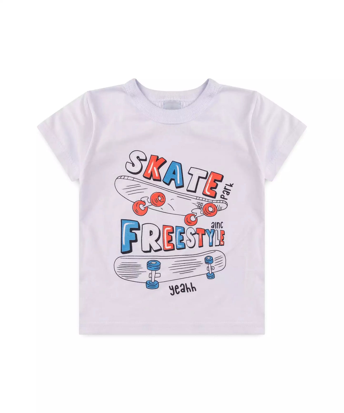 Conjunto de Verão Infantil Masculino Estampado em Branco
