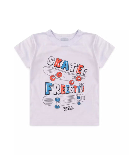 Conjunto de Verão Infantil Masculino Estampado em Branco