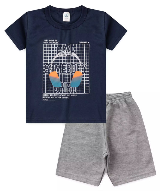 Conjunto de Verão Infantil Masculino Estampado Marinho