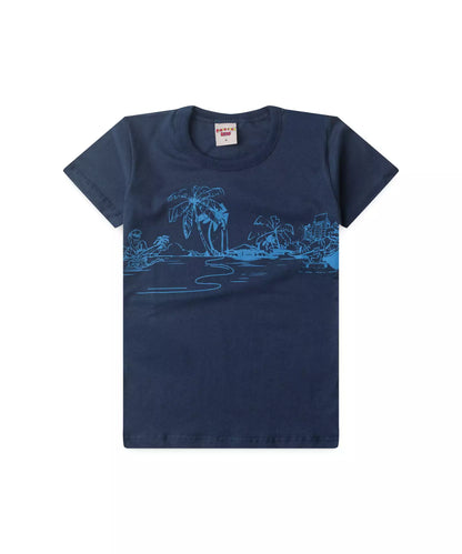 Conjunto de Verão Infantil Masculino no Estampado no Marinho