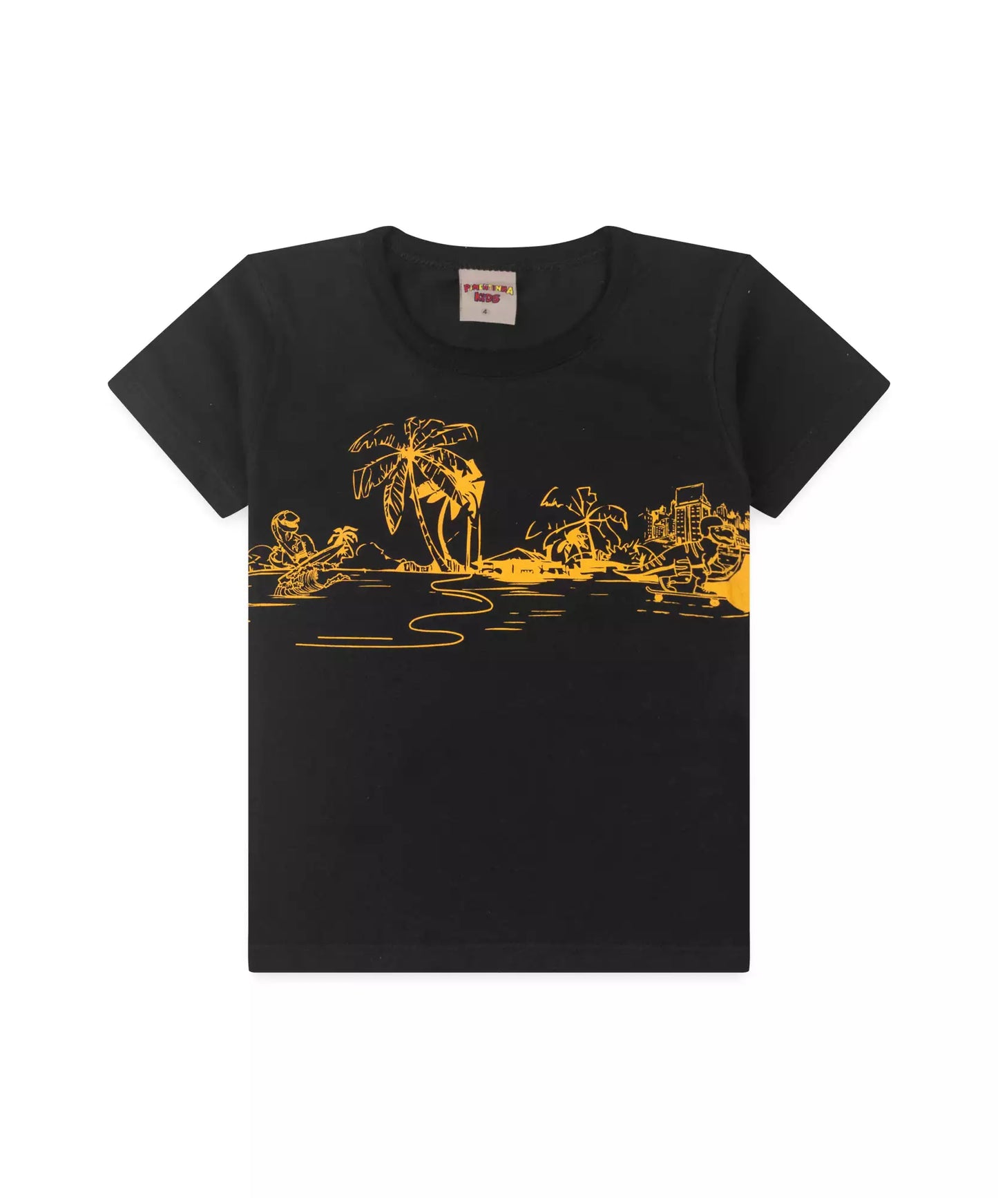 Conjunto de Verão Infantil Masculino no Preto Estampado