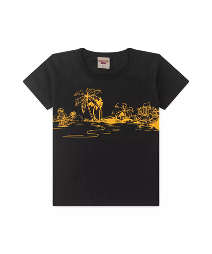 Conjunto de Verão Infantil Masculino no Preto Estampado