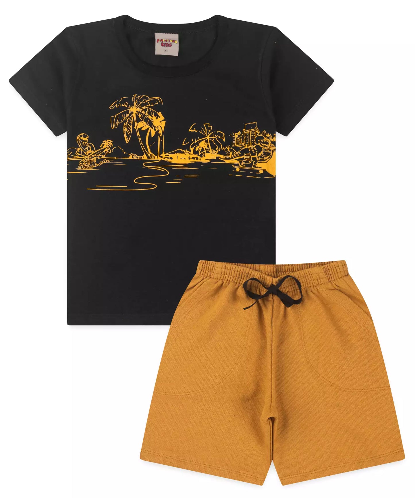 Conjunto de Verão Infantil Masculino no Preto Estampado