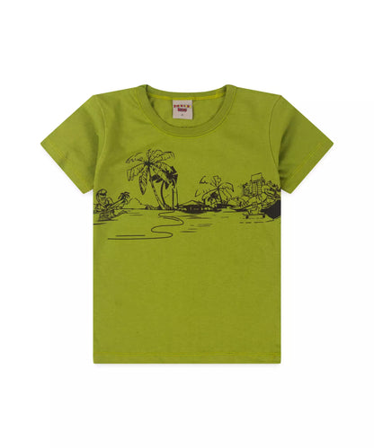 Conjunto de Verão Infantil Masculino Verde Estampado