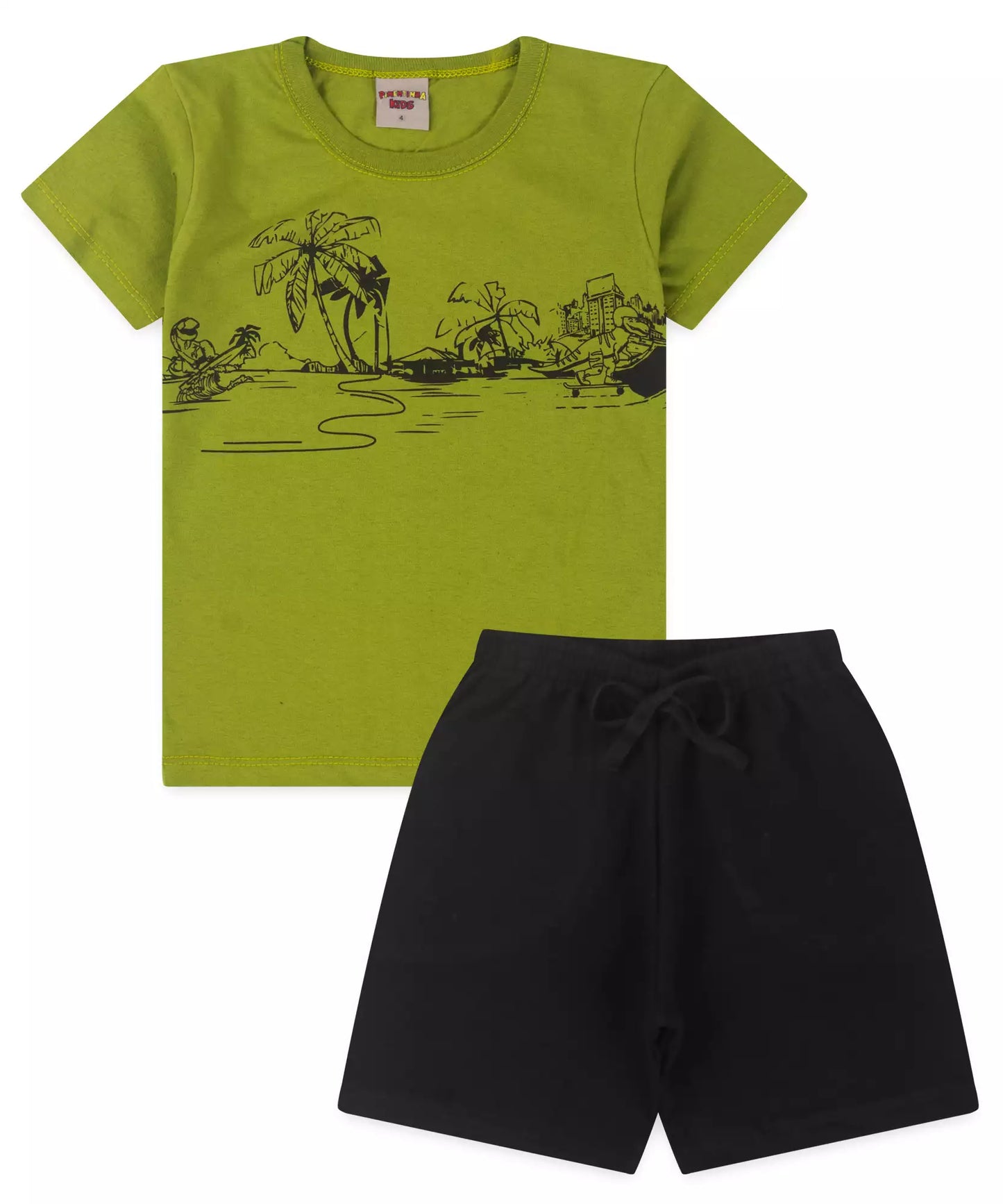 Conjunto de Verão Infantil Masculino Verde Estampado