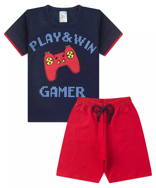 Conjunto de Verão Infantil Masculino Game Marinho