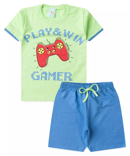 Conjunto de Verão Infantil Masculino Game Verde