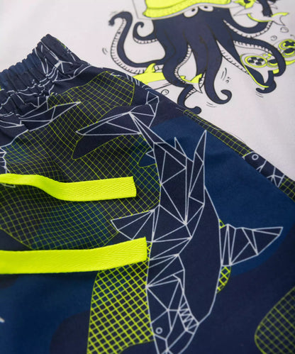 Conjunto de Verão Infantil Masculino Polvo Branco