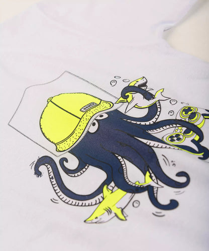 Conjunto de Verão Infantil Masculino Polvo Branco