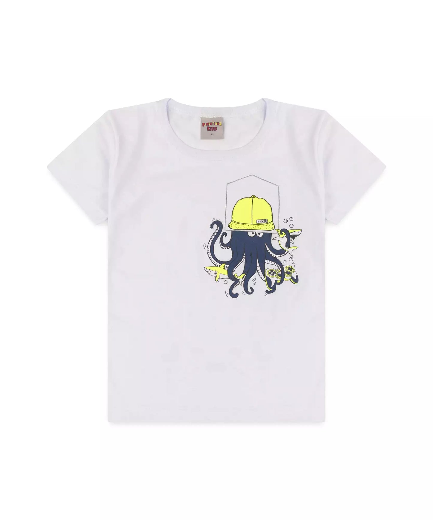 Conjunto de Verão Infantil Masculino Polvo Branco