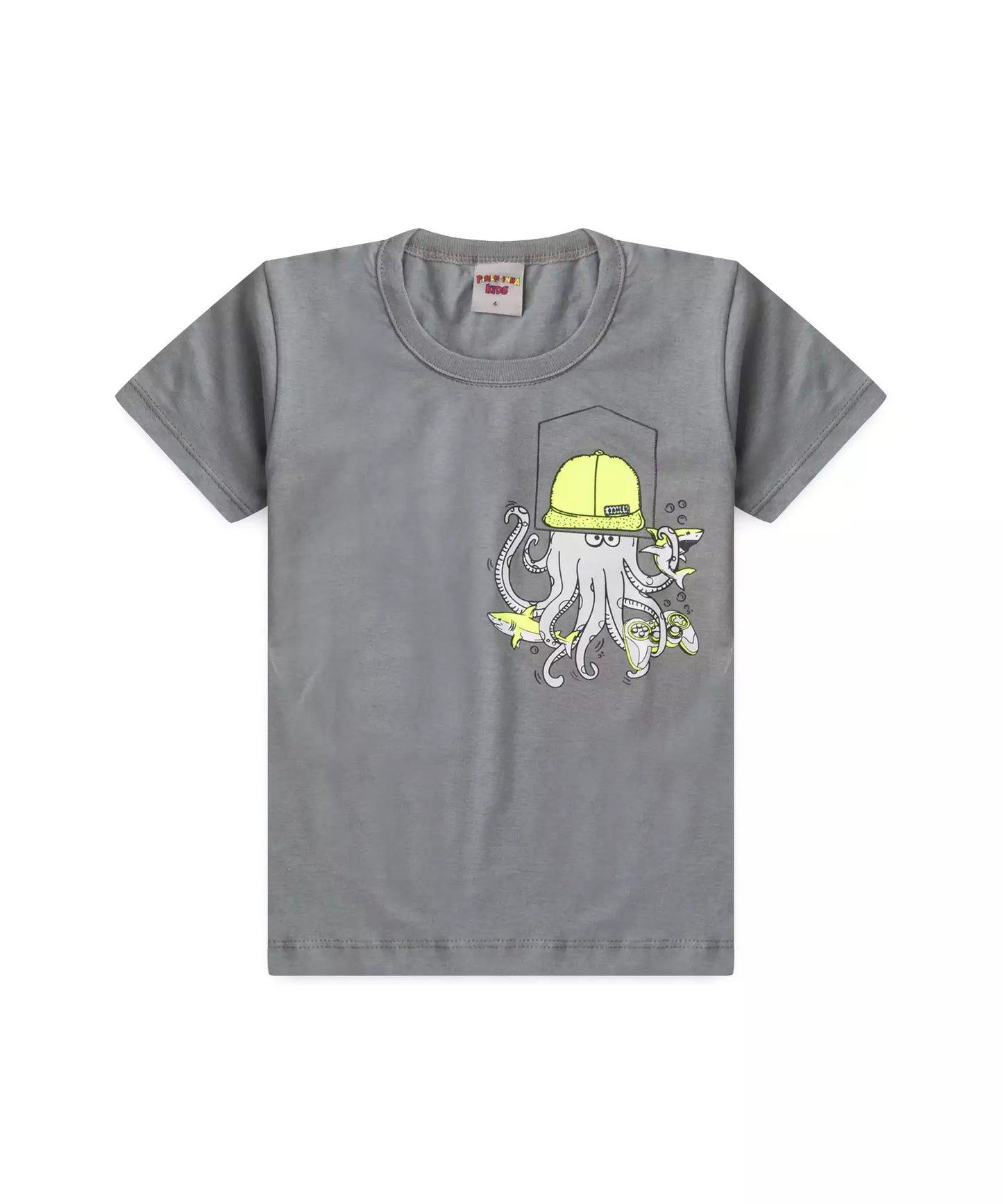 Conjunto de Verão Infantil Masculino Polvo Cinza