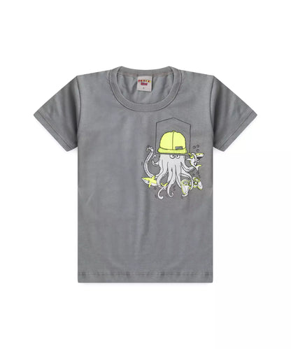 Conjunto de Verão Infantil Masculino Polvo Cinza