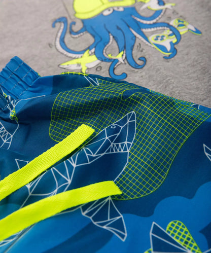 Conjunto de Verão Infantil Masculino Polvo Mescla
