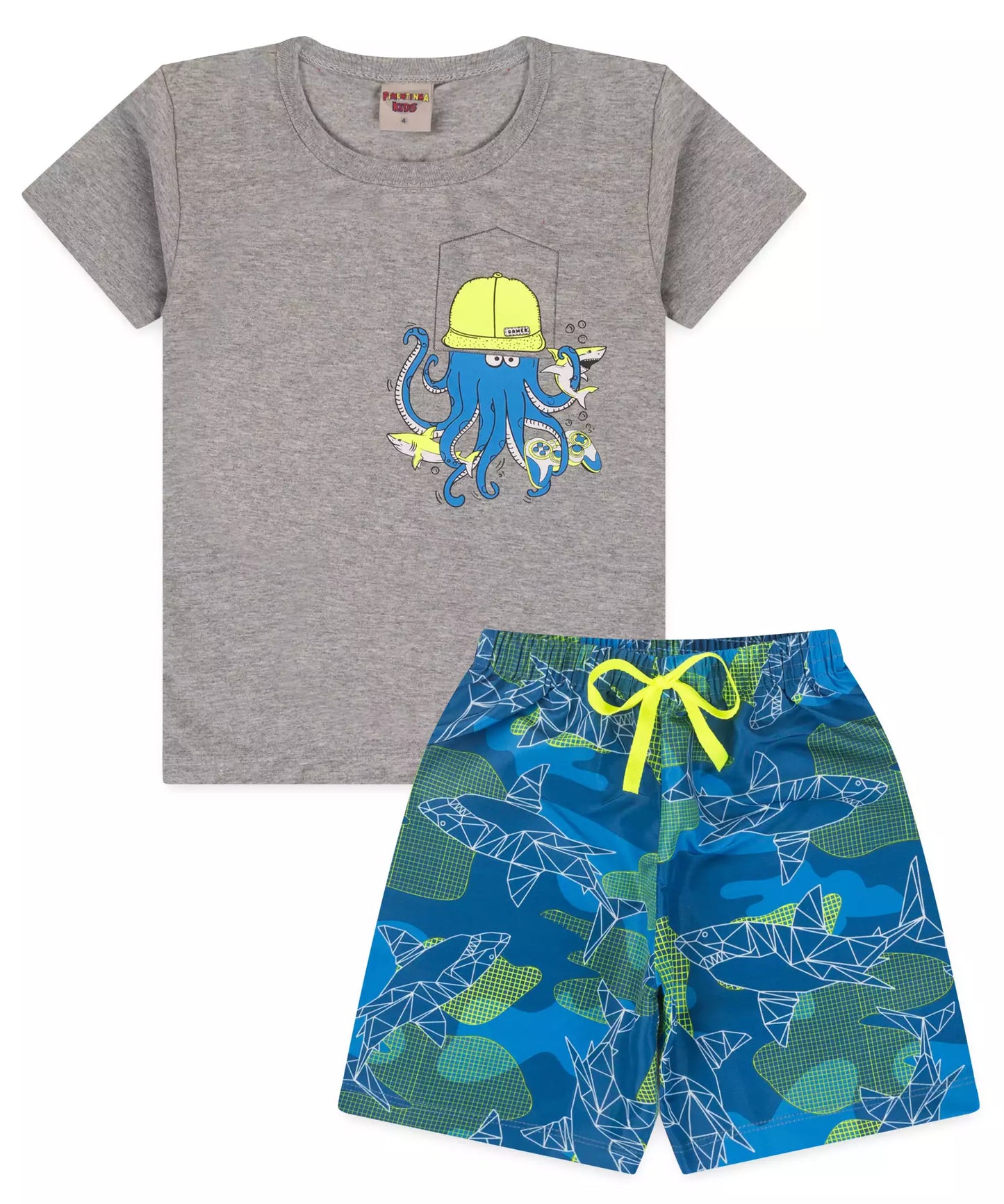 Conjunto de Verão Infantil Masculino Polvo Mescla