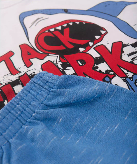 Conjunto de Verão Infantil Masculino Shark Branco