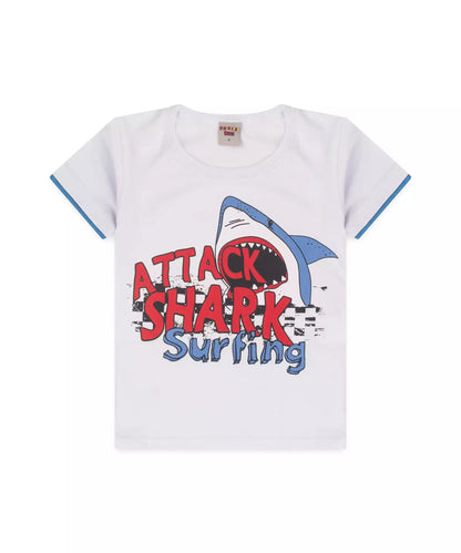 Conjunto de Verão Infantil Masculino Shark Branco