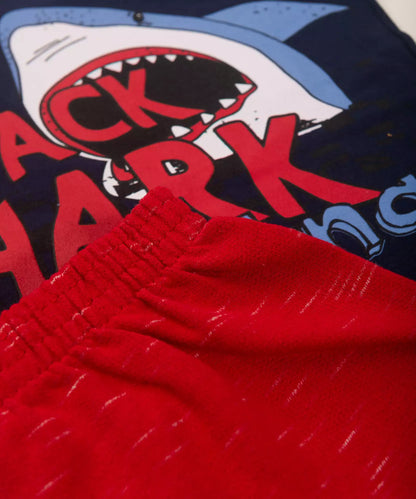 Conjunto de Verão Infantil Masculino Shark Marinho