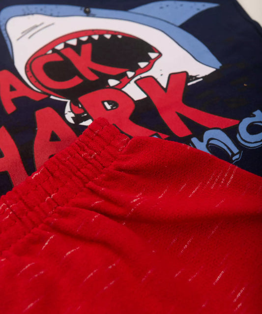 Conjunto de Verão Infantil Masculino Shark Marinho