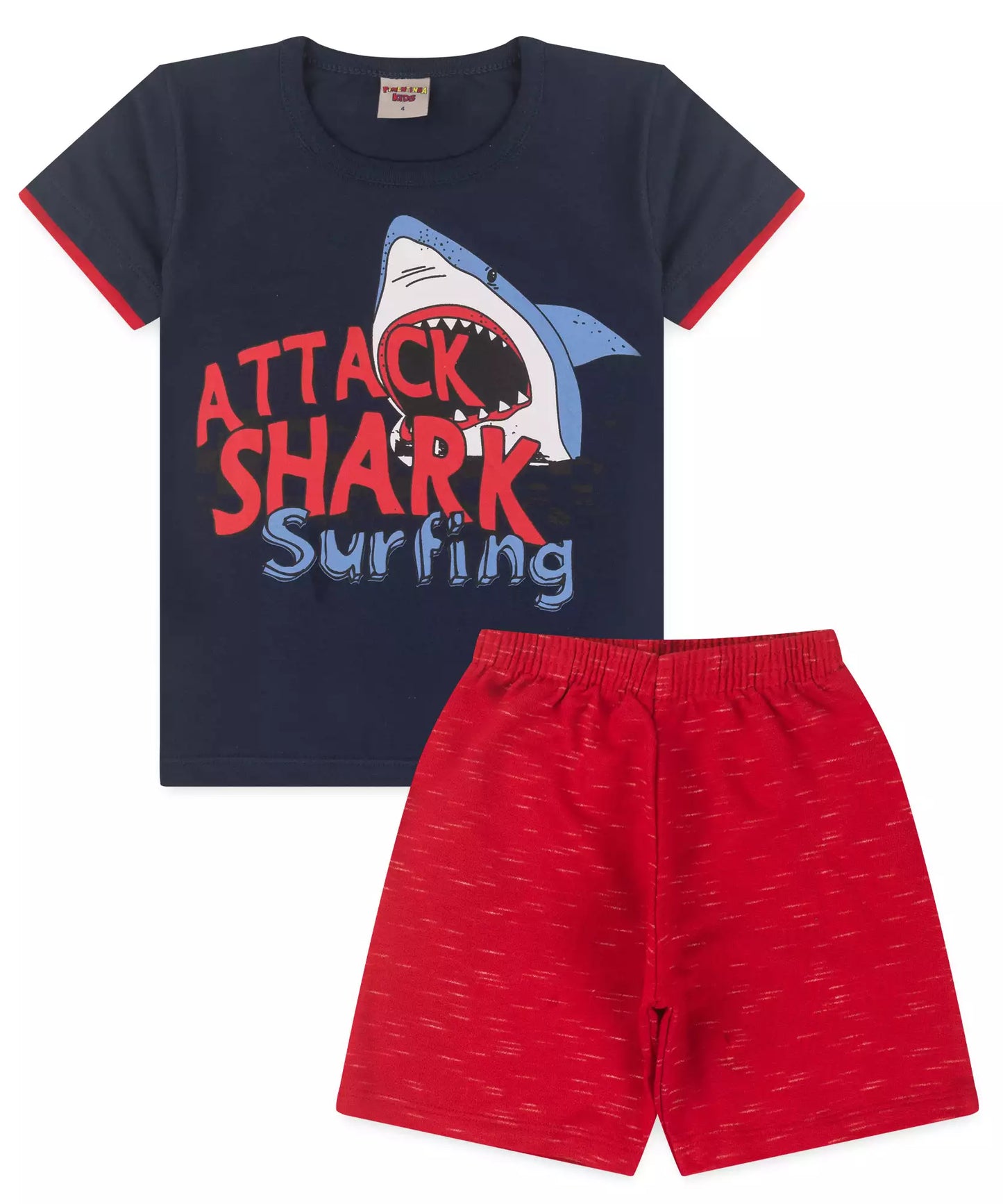 Conjunto de Verão Infantil Masculino Shark Marinho