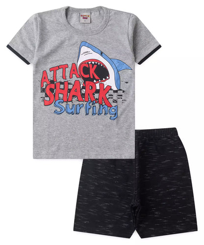 Conjunto de Verão Infantil Masculino Shark Mescla