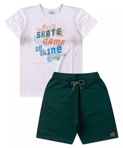 Conjunto de Verão Infantil Masculino Skate Branco
