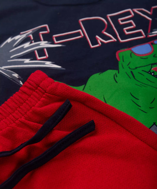 Conjunto de Verão Infantil Masculino T-Rex Marinho