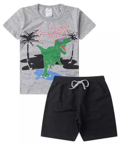 Conjunto de Verão Infantil Masculino T-Rex Mescla