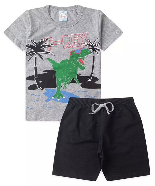 Conjunto de Verão Infantil Masculino T-Rex Mescla