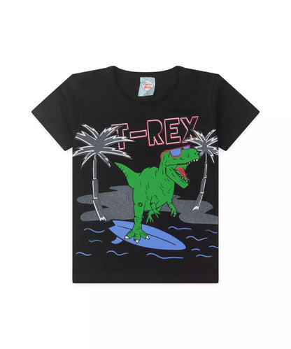 Conjunto de Verão Infantil Masculino T-Rex Preto
