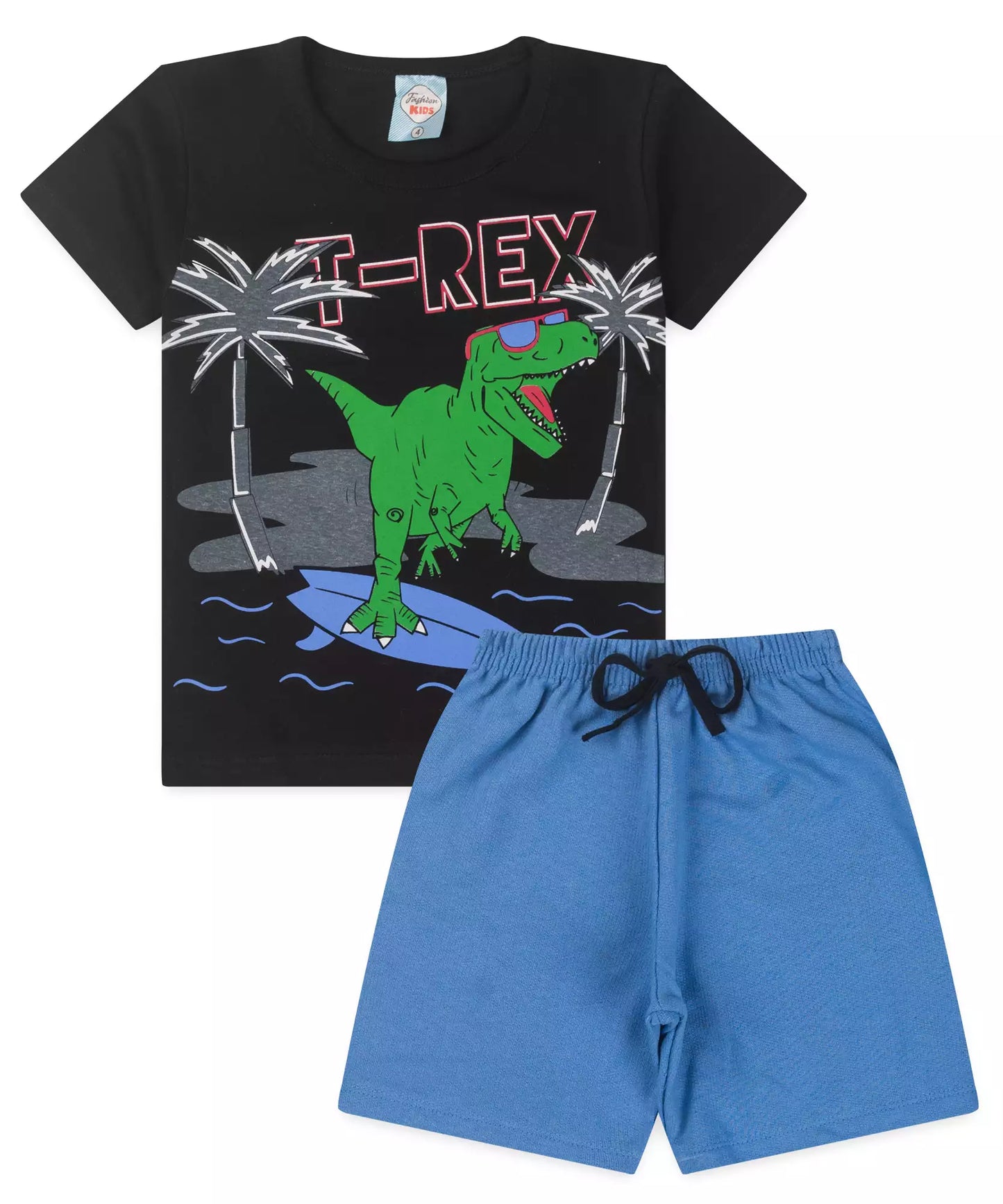 Conjunto de Verão Infantil Masculino T-Rex Preto