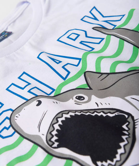 Conjunto de Verão Infantil Masculino Tubarão Branco
