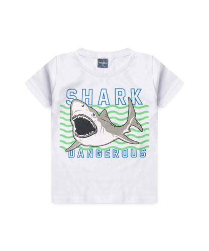 Conjunto de Verão Infantil Masculino Tubarão Branco