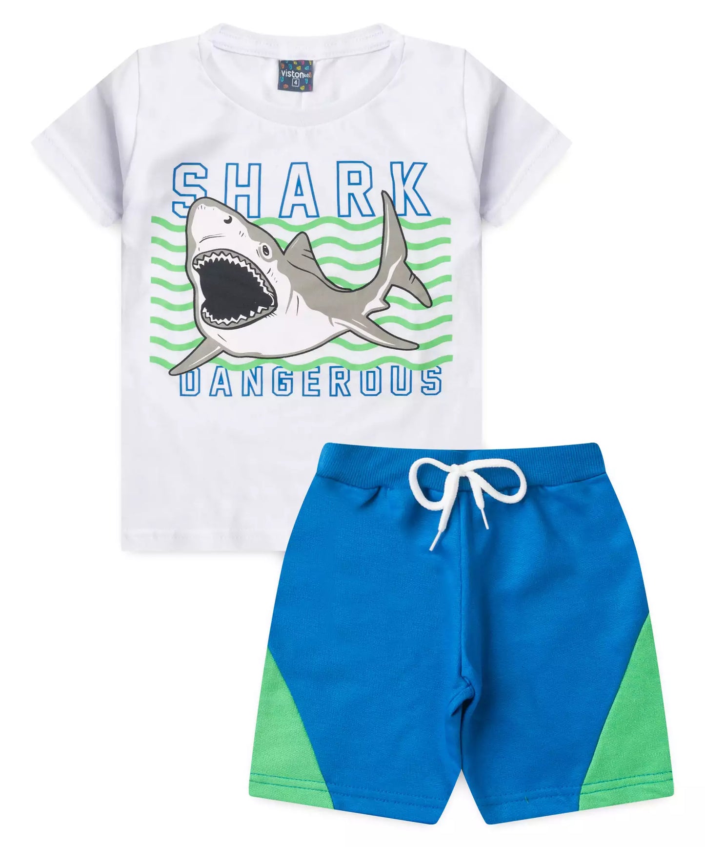 Conjunto de Verão Infantil Masculino Tubarão Branco