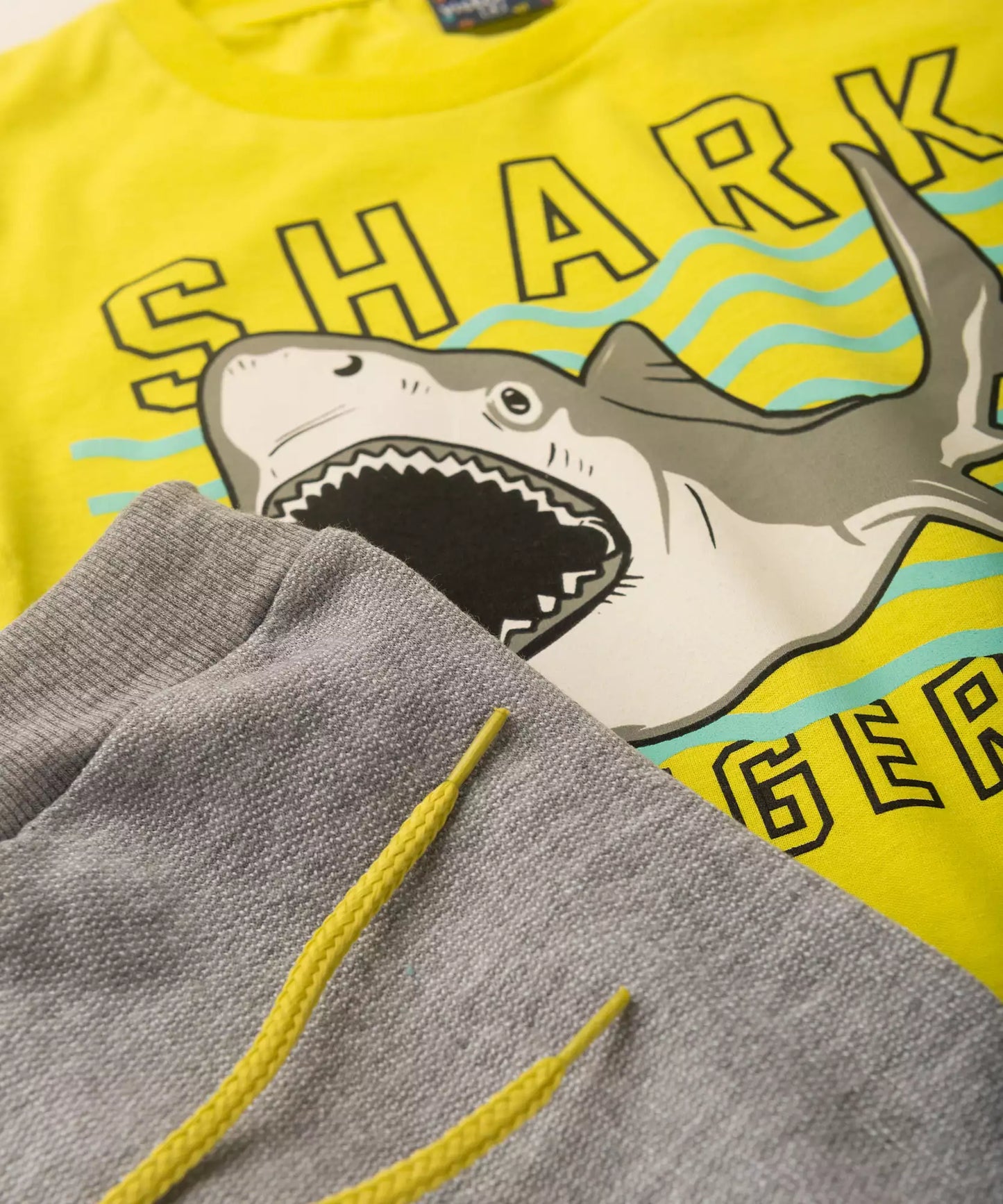 Conjunto de Verão Infantil Masculino Tubarão no Verde