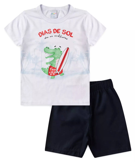 Conjunto de Verão Infantil para Menino Jacaré Branco