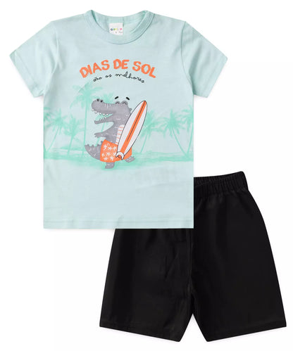 Conjunto de Verão Infantil para Menino Jacaré Verde