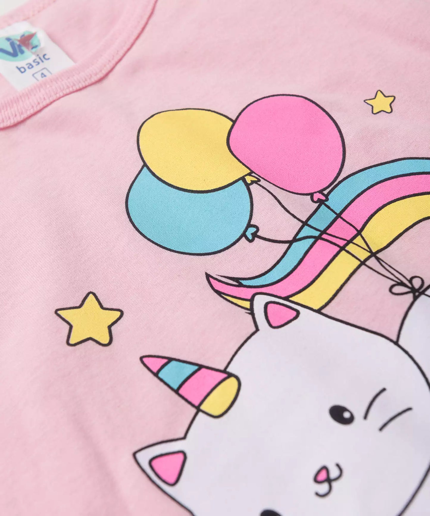 Conjunto de Verão Menina Gatinha no Balão Rosa
