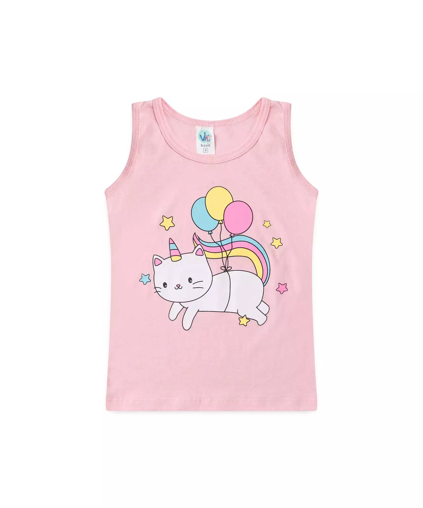 Conjunto de Verão Menina Gatinha no Balão Rosa
