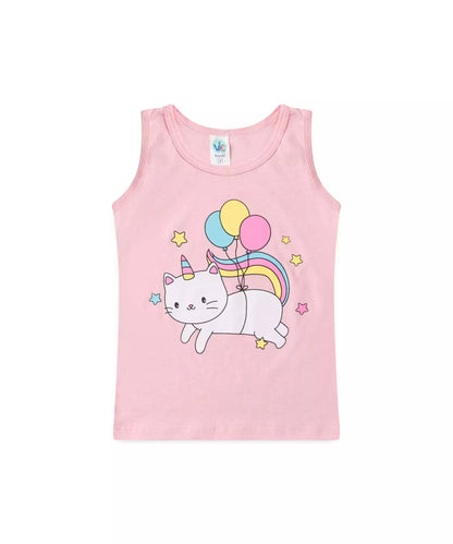 Conjunto de Verão Menina Gatinha no Balão Rosa