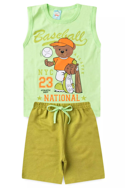 Conjunto de Verão Menino Baseball Verde