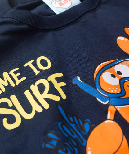 Conjunto de Verão Menino Caranguejo Divertido Marinho