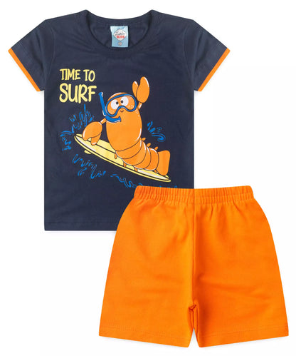 Conjunto de Verão Menino Caranguejo Divertido Marinho