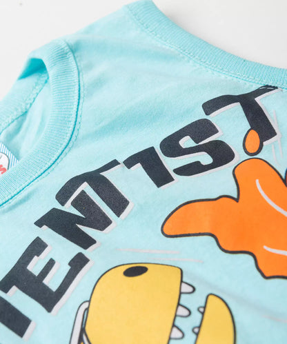 Conjunto de Verão Menino Dino Cientista Azul