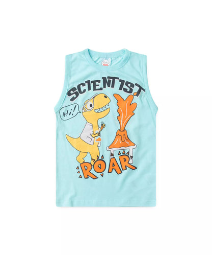 Conjunto de Verão Menino Dino Cientista Azul