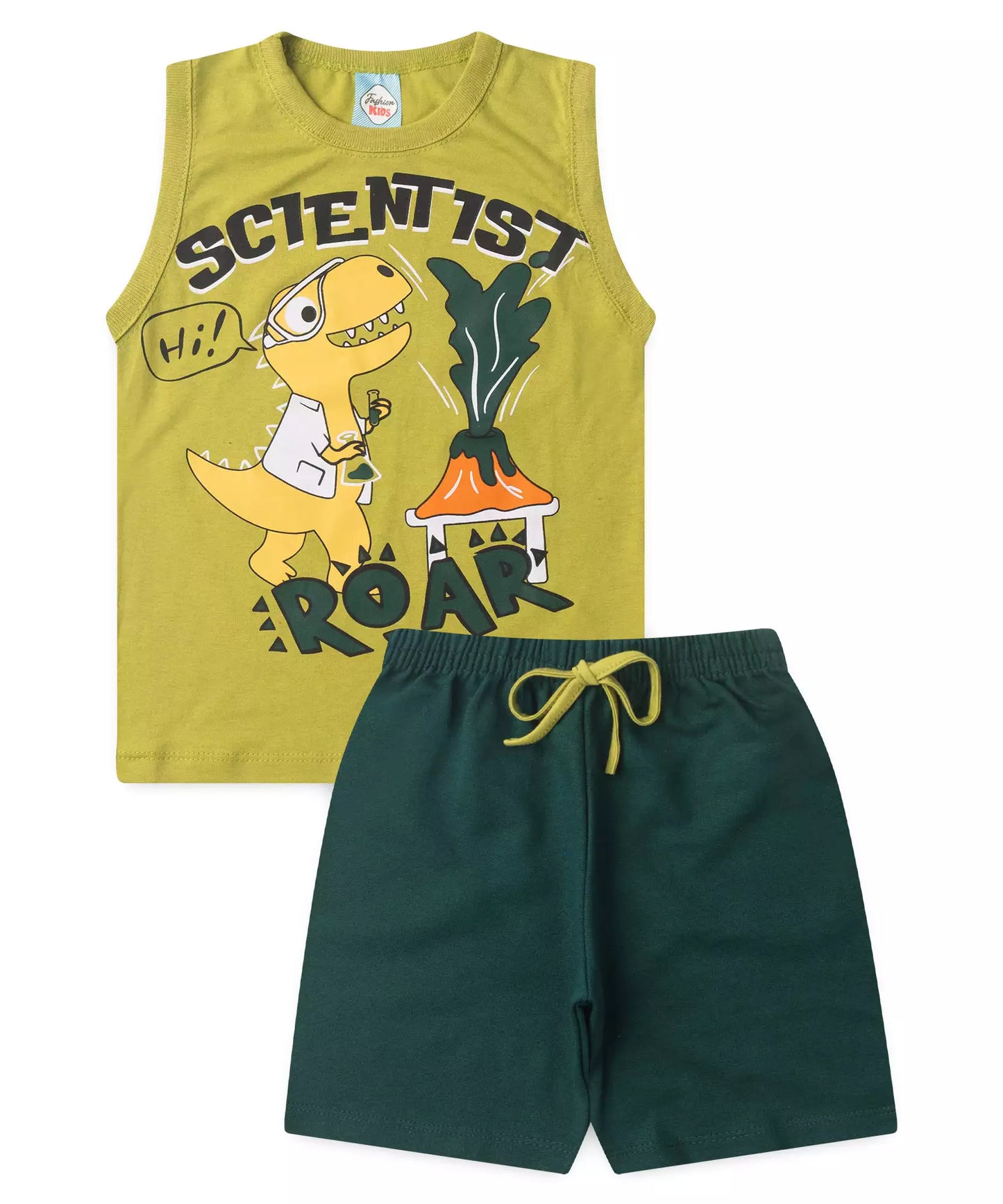 Conjunto de Verão Menino Dino Cientista Verde