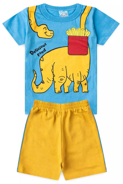 Conjunto de Verão Menino Dino Divertido Azul