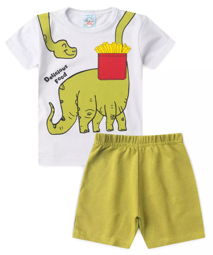 Conjunto de Verão Menino Dino Divertido Branco