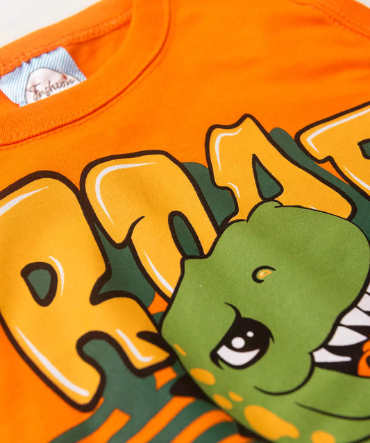 Conjunto de Verão Menino Dino Roaar Laranja