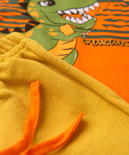 Conjunto de Verão Menino Dino Roaar Laranja