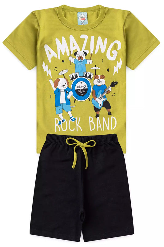 Conjunto de Verão Menino Rock Band Verde